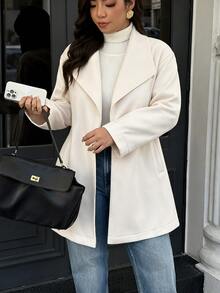 Easura Cream Classic Lapel Single-Button Wool Coat, Minimalist Office Plus Size Outerwear, Suitable For Work, Evening Parties And Autumn Daily Commute Winter - Apricot - View 3