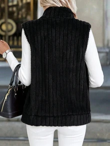 EMERY ROSE 女款純色拉鍊休閒百搭日常旅行背心外套，黑色，適合秋季日常外出 - 霧霾藍 - 查看 2