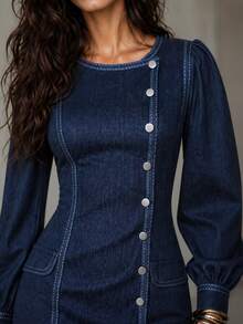 LUMIGAL Women's Slim Fit Waist-Cinching Split Hem Dress - Blue - View 5
