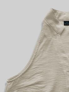 EMERY ROSE Top sin mangas con cuello Mao de lino sintético para mujer, versátil y estilizador para el trabajo - Albaricoque - Ver 7
