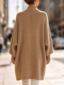 SHEIN كارديجان محبوك بأكمام طويلة متعدد الاستخدامات للنساء - كاكي - مشاهدة 2