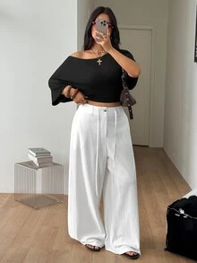 Coolane 女款大尺碼秋季街頭風度假波西米亞優雅Y2K休閒棉質白色寬腿鬆身長褲 正式款 - 白色 - 查看 3
