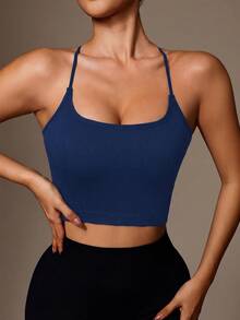 Slayform Slayform Women's Solid Color Back Lace-Up Design Seamless Sports Bra - Navy Blue - View 6