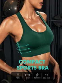 Powerista Solid Color Hollow I-Back Sports Bra (Seamless Style) - Dark Green - View 4