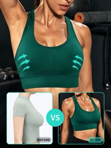 Powerista Solid Color Hollow I-Back Sports Bra (Seamless Style) - Dark Green - View 2