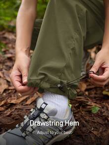 Exploreva Exploreva Women's Letter Print Pocket Loose Outdoor Long Pants - Olive Green - View 5