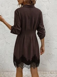 SHEIN Clasi 女款秋冬時尚百搭通勤花卉印花襯衫洋裝 - 棕色 - 查看 8