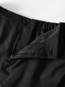 2件組青少年男孩紳士西裝，夏季拼接翻領西裝外套與長褲正式套裝，生日派對、晚宴、婚禮花童穿著，全黑 - 黑色 - 查看 8