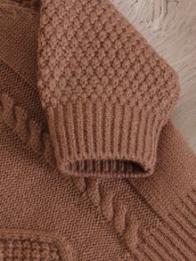 SHEIN Vintaside Kids 1 Stück Herbst/Winter Karamellfarbener Jungen Zopfstrick Pullover, Baby/Kleinkind Rundhals Raglan Langarm Vintage Zopf Weich Pullover Top, Baby Oberbekleidung Basisschicht Strickpullover - Kaffeebraun - Übersicht 9
