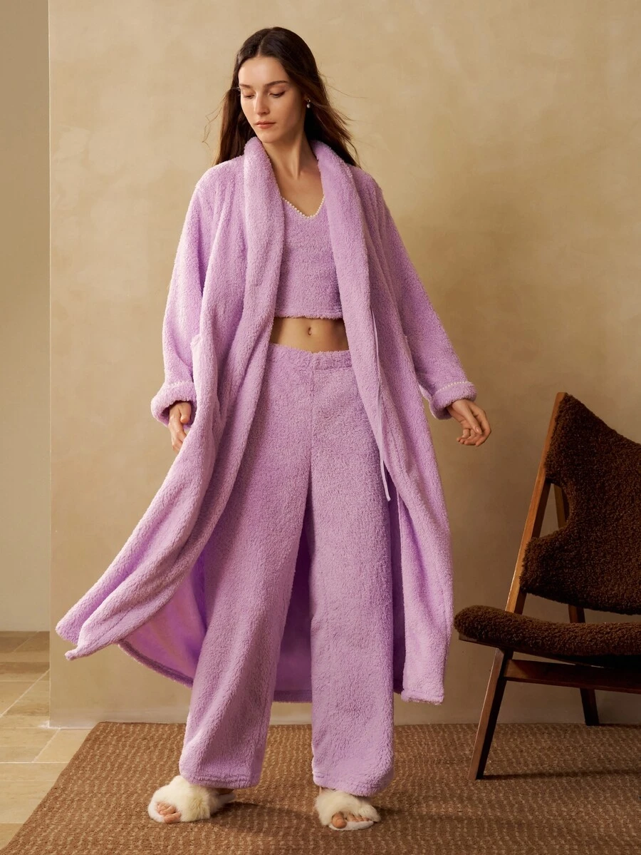 MOTF PREMIUM RUFFLED PLUSH COMFORTABLE PAJAMA SET - Baby Blue - View 1