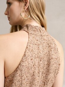 MOTF PREMIUM ELEGANT ASYMMETRIC LAPEL BELT DECOR WOOL BLEND TWILL MID-LENGTH DRESS - Brown - View 1