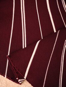 MOTF PREMIUM WOMEN'S COLORBLOCK STRIPED PATTERN FUNNEL NECK CAP SLEEVE ASYMMETRICAL HEM FITTED KNIT TOP - Burgundy - View 8