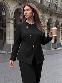 Firerie Plus Size Jacket And Pants Suit Set Teachers' Day Office Business Evening Formal Casual Black Fall Elegant - Black - View 6