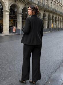 Firerie Plus Size Jacket And Pants Suit Set Teachers' Day Office Business Evening Formal Casual Black Fall Elegant - Black - View 3