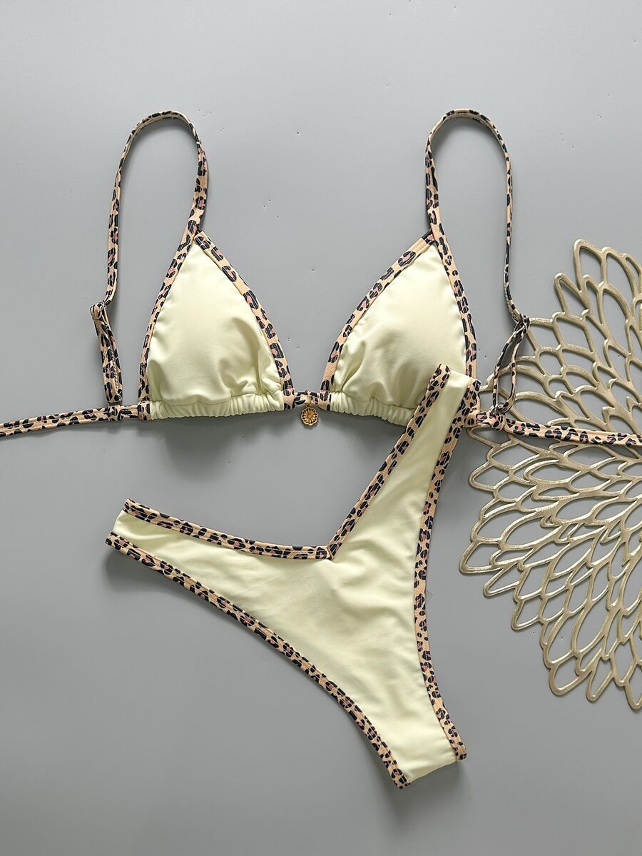 Swim Vcay 2pcs/Set Women Halter Neck & Metal Decor Random Print Sexy Bikini Set, Summer - Multicolor - View 1