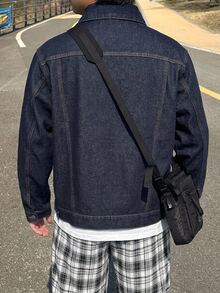 DAZY Jaket Denim Polos Pria, Musim Gugur - Navy Blue - View 2