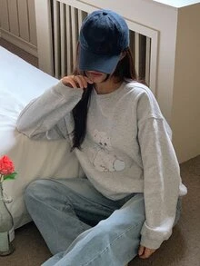 DAZY Women's Cute Cartoon Print Long Sleeve Sweatshirt Fall - Grey - View 7