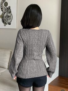 DAZY Sweater Rajut Kabel Kasual Gaya Korea Musim Gugur/Musim Dingin Warna Abu-abu untuk Pernikahan dan Jalanan untuk Wanita - Grey - View 5