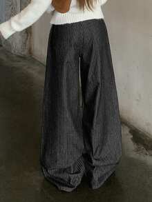 DAZY Women's Button Fly Striped Wide Leg Loose Casual Denim Jeans Fall - Black - View 7
