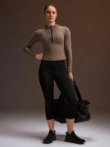 Powerista Women's Brown Black High Neck Long Sleeve Slim Fit Sports Sweatshirt - Brown - View 6