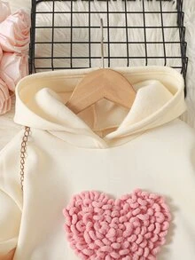 SHEIN 女童愛心圖案運動衫與長褲套裝，3D刺繡愛心設計，圓領短袖上衣，柔軟針織套頭上衣，鬆緊腰長褲，2件套 - 粉色 - 查看 7