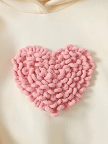 SHEIN 女童愛心圖案運動衫與長褲套裝，3D刺繡愛心設計，圓領短袖上衣，柔軟針織套頭上衣，鬆緊腰長褲，2件套 - 粉色 - 查看 4