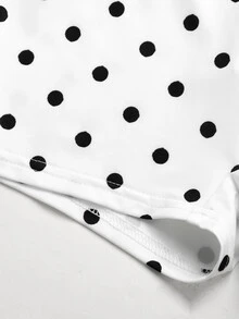 SHEIN 青少年女孩黑白波點印花長袖外套、細肩帶背心與單車褲3件套，運動休閒服，街頭穿搭 - 黑與白 - 查看 11