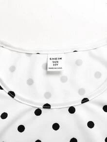 SHEIN 青少年女孩黑白波點印花長袖外套、細肩帶背心與單車褲3件套，運動休閒服，街頭穿搭 - 黑與白 - 查看 9
