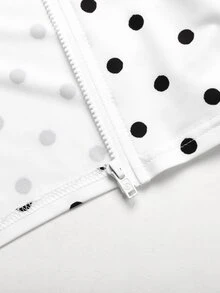 SHEIN 青少年女孩黑白波點印花長袖外套、細肩帶背心與單車褲3件套，運動休閒服，街頭穿搭 - 黑與白 - 查看 7