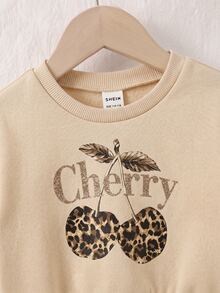 Babygirl Leopard Print Cute Autumn/Winter Versatile Sweatshirt & Pants Set - Khaki - View 4