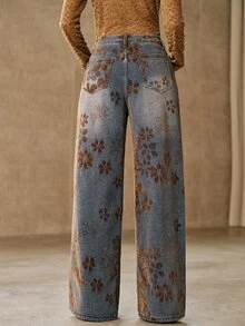 Anewsta Women's Casual Daily Wear Denim Jeans With Pockets, Buttons And Floral Pattern - Blue - View 7