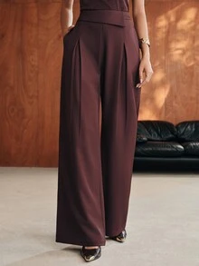 Anewsta Celana Panjang Wanita Model Baru Urban Modern Kasual Sehari-hari Minimalis Desain Warna Polos Pinggang Tinggi Model Drape - Coklat - View 5
