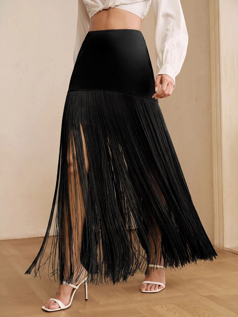 Anewsta Essential Summer New Fashion Elegant Solid Color Patchwork Dynamic Flowing Long Tassel Straight Skirt, Summer Outfit For Women, Elegant, Summer Holiday Outfits