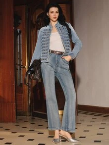 Anewsta Women's Fashion New Design Heavy-Duty Button Light Blue Jeans Jacket Night Out Fall Retro Street - Blue - View 5
