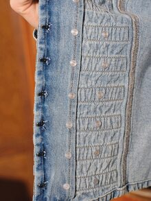 Anewsta Women's Fashion New Design Heavy-Duty Button Light Blue Jeans Jacket Night Out Fall Retro Street - Blue - View 8