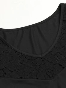 Weeklong Plus Size Women's Long Sleeve Lace V-Neck Top, Solid Color Elastic Knit Fabric, Draping And Smooth, Non-Clinging And Flattering, All-Match Versatile And Stain-Resistant; Suitable For Office Commute, Shopping, Afternoon Tea, Light Gatherings, Wear Alone In Spring/Autumn, Layer Under Blazer/Coat In Winter - Black - View 10