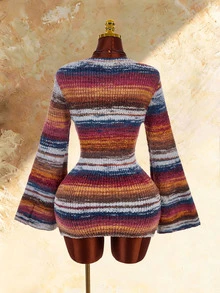 Amplova Women's Gradient V-Neck Asymmetrical Hem Knit Dress - Brown - View 8
