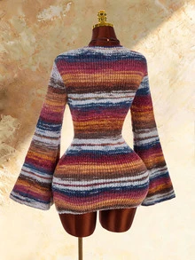 Amplova Women's Gradient V-Neck Asymmetrical Hem Knit Dress - Brown - View 1