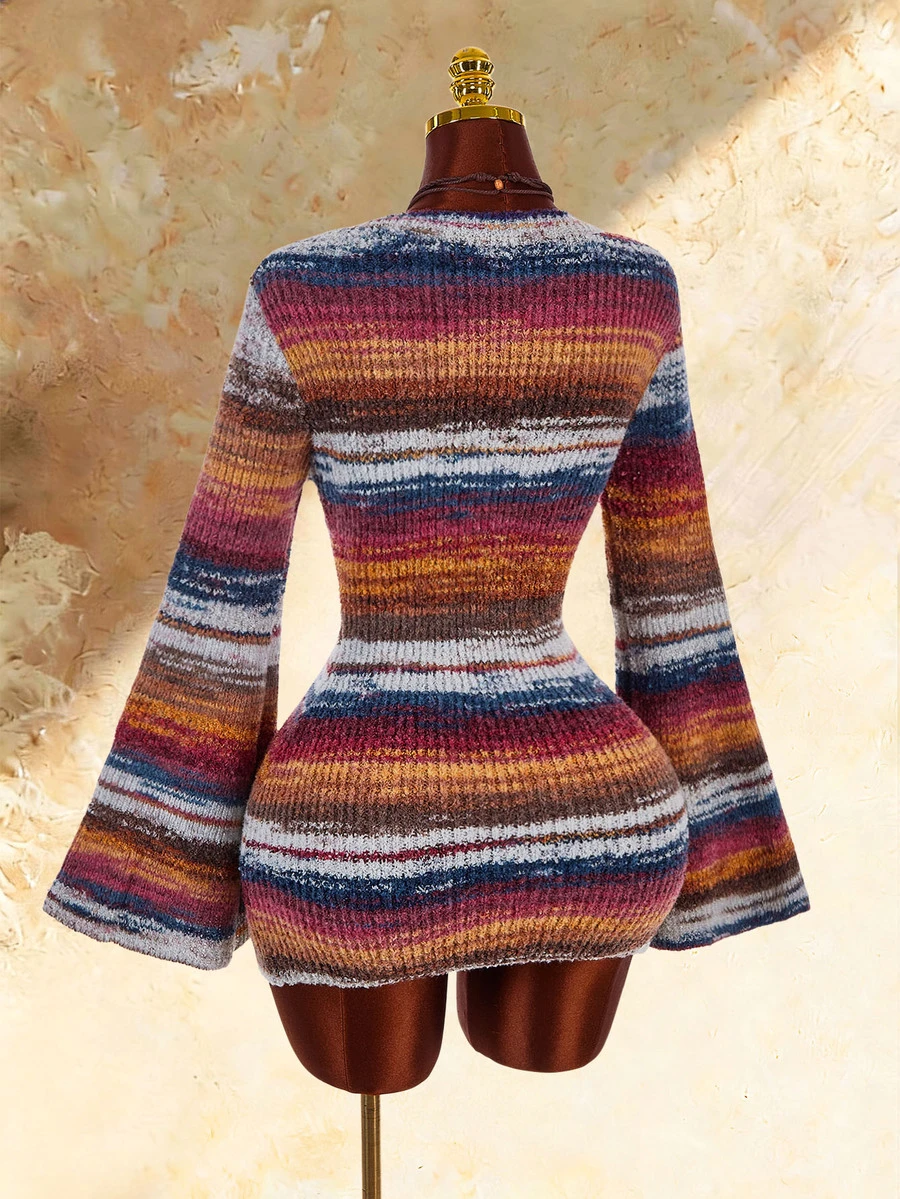 Amplova Women's Gradient V-Neck Asymmetrical Hem Knit Dress - Brown - View 1