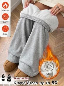 SHEIN CURVE+ Plus Size Women's Casual Drawstring Loose Sports Pants, Suitable For Daily Wear And Back To School Season Winter - Grey - View 7