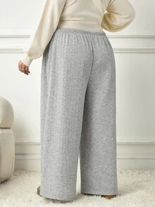 SHEIN CURVE+ Plus Size Women's Casual Drawstring Loose Sports Pants, Suitable For Daily Wear And Back To School Season Winter - Grey - View 4