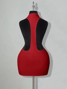 SHEIN ICON 纯色交叉露背性感休闲迷你连衣裙 - 紅色 - 查看 5