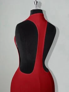 SHEIN ICON 纯色交叉露背性感休闲迷你连衣裙 - 紅色 - 查看 10