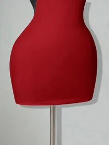 SHEIN ICON 纯色交叉露背性感休闲迷你连衣裙 - 紅色 - 查看 8