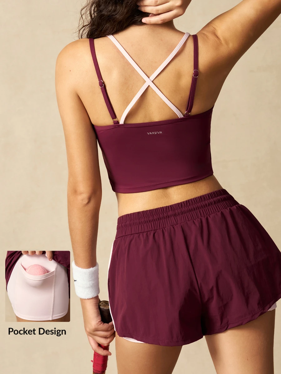 VARSIVA Women's 2-Piece Faux Layered Camisole Top And Drawstring Waist Shorts Casual Daily Sports Set
