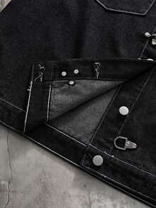 AXEPEAK Men's Long Sleeve Pocket Airplane Button Shirt And Button Pocket Loose Denim Pants Set - Black - View 6