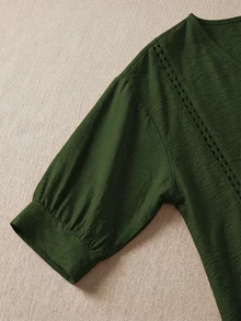 Zayélia 女款秋季服飾 梭織休閒度假風夏季襯衫 - 墨綠色 - 查看 4