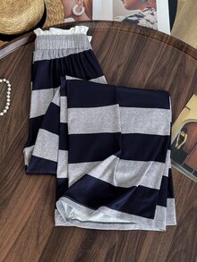 Everyssa Women's Casual Color Block Striped Long Pants - Multicolor - View 2