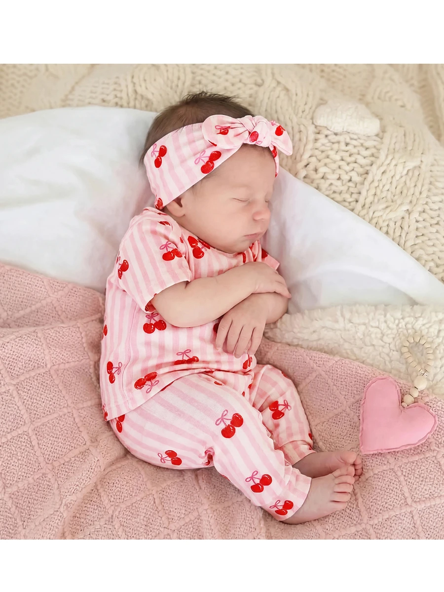 SHEIN Newborn Baby Girl Cute Summer Casual Knit Pink Strawberry Pattern Short Sleeve Pajama Set - Multicolor - View 1
