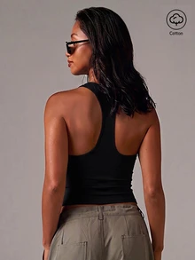Athîral Women's Casual Date Party Solid Color Halter Neck Backless Design Tank Top, All-Season Party Date Outfit - Black - View 2
